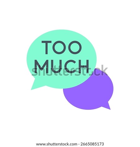 Too Much Talk Badge with Overlapping Speech Bubbles in Teal and Purple