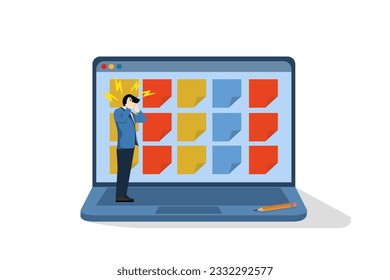 too much work, too busy working. work stress Tired of working too hard. Time management for work life and learning life balance. planning, organizing, and time management. flat vector illustration.
