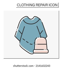 Mucho poncho color icon. Outerwear. Fashionable warm cloth repair. Thimble. Clothing repair concept. Isolated vector illustration