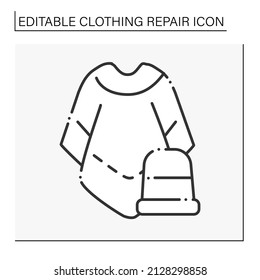 Mucho poncho line icon. Outerwear. Fashionable warm cloth repair. Thimble. Clothing repair concept. Isolated vector illustration. Editable stroke