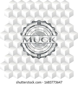Muck realistic grey emblem with cube white background
