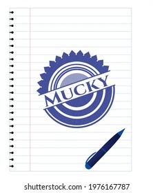 Mucky draw with pen effect. Blue ink. Vector Illustration. Detailed. 