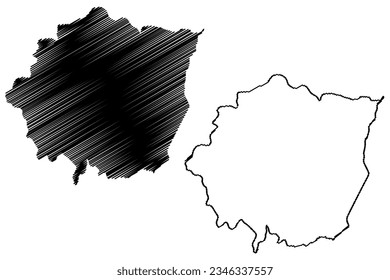 Mapa de ilustración vectorial del municipio de Mucurici (estado de Espírito Santo, municipalidades de Brasil, República Federativa del Brasil), dibujo de garabatos Mapa Mucurici