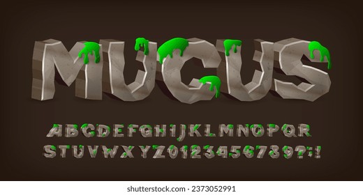 Tipo de letra del alfabeto muco. 3 d letras de piedra y números con una lima. Tipografía vectorial para su diseño.