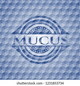 Mucus blue hexagon badge.
