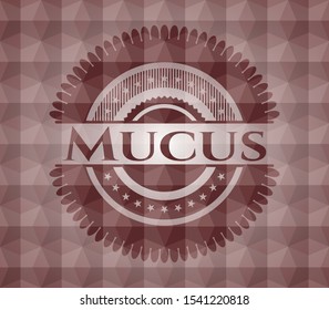 Mucus red badge with geometric pattern background. Seamless.