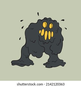 Mud black monster. Vintage toons: funny character, vector illustration trendy classic retro cartoon style 30s.