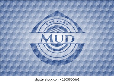 Mud blue badge with geometric background.