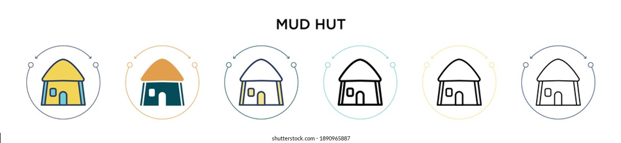 Mud hut icon in filled, thin line, outline and stroke style. Vector illustration of two colored and black mud hut vector icons designs can be used for mobile, ui, web