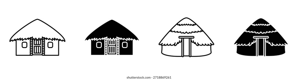 Ícone de cabana de lama em linear e clipart pacote de estilo no fundo branco.