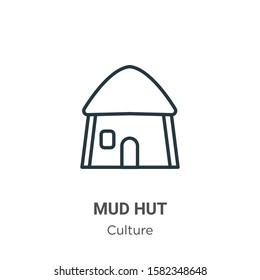 Mud hut outline vector icon. Thin line black mud hut icon, flat vector simple element illustration from editable culture concept isolated on white background