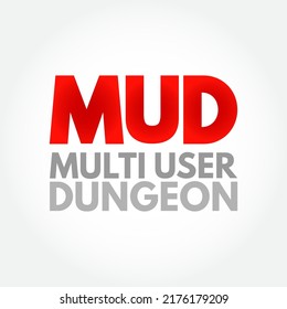 MUD Multi User Dungeon -multiplayer real-time virtual world, usually text-based or storyboarded, acronym text concept background