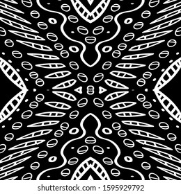 Mud Navajo Zigzag Traditional Vector Seamless Pattern. Ikat Rustic Print. White Drawn Mexico Wallpaper. Graphic Textile Graphite Illustration. Black African Art Pattern.