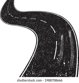 Mud on the way. Dirty tire tracks .Grunge textured road in perspective. Retro design element .Distress vector texture .