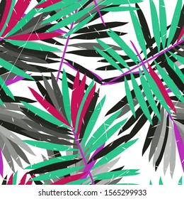Mud Palm Leaves Vector Seamless Pattern. Mud Summer Banana Backdrop Hawaii Design. Swamp Leaves Trendy Wallpaper. Green Banana Leaves Illustration