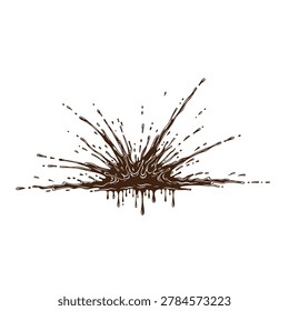 Mud Puddle Vector Illustration with Splash, Muddy Water Drops Clipart, Dirty Brown Liquid Splash on Ground Graphic Element, Rain Water Puddle Set for Kids Book and Background Design