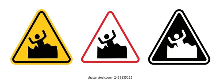 Mud and Quicksand Hazard Sign. Warning for Soft Ground Dangers. Swamp Area Caution.