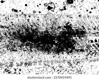 Mud tire tracking. Dirt track from the car wheel protector. Tire mark silhouette. Grunge overlay texture. Abstract black pattern. Vector illustration, EPS 10.