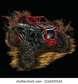 Mud Truck racing splash, isolated on black background for t-shirt, poster and business element.