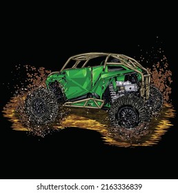 Mud Truck racing splash, isolated on black background for t-shirt, poster and business element.