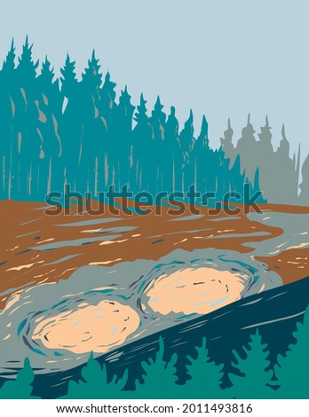Mud Volcano a Major Geyser Area on the East Half of in Yellowstone National Park Teton County Wyoming USA WPA Poster Art