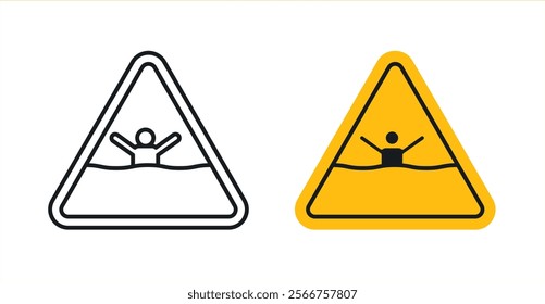 Mud warning signs in black outline, solid and colored style