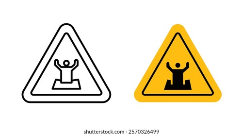 Mud warning signs vectors set in black. line and flat versions