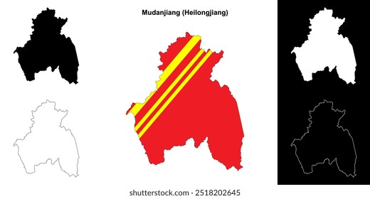 Conjunto de mapa de contorno en blanco de Mudanjiang