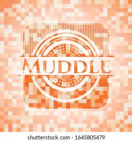 Muddle abstract orange mosaic emblem with background