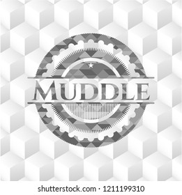 Muddle grey emblem with geometric cube white background