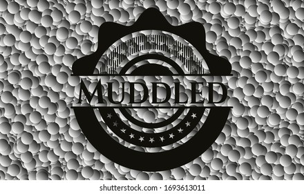 Emblema negro mezclado con fondo de burbujas. Vintage. Ilustración vectorial. Detallado.