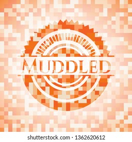 Muddled orange mosaic emblem with background