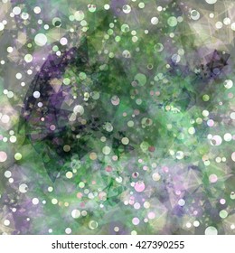 Muddy gray, blue and green texture with dots and triangular elements. Seamless background. The mixed random triangles, like crystals. 
