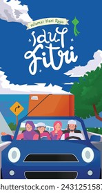 Mudik Illustration, Indonesian term culture migrants return to their hometown on Eid Al Fitr day