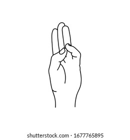 Mudra - Buddhi. Hands vector illustration. Yogic hand gesture. Black and white linear style.