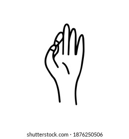 Mudra of knowledge. Position of fingers in meditation. Gyan mudra. Icon black and white vector illustration isolated doodle. Yoga gesture hands