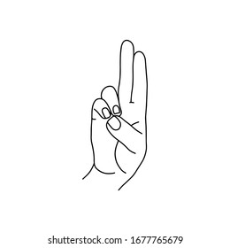 Mudra - Prana. Hands vector illustration. Yogic hand gesture. Black and white linear style.