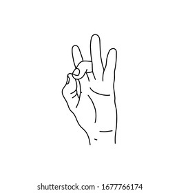Mudra - Shuni (or Shoonya). Hands vector illustration. Yogic hand gesture. Black and white linear style.