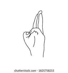 Mudra - Varun. Hands vector illustration. Yogic hand gesture. Black and white linear style.