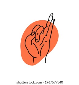 Mudra Vata-Naashak. Ilustración vectorial manual. Gesto de la mano yógica. 