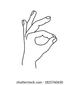 Mudra - Vayu. Hands vector illustration. Yogic hand gesture. Black and white linear style.