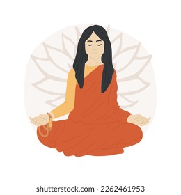 Mudras isolated cartoon vector illustration. Young woman with mudras gestures meditating in lotus position, religious Holy days, spiritual practice, ritual language symbols vector cartoon.