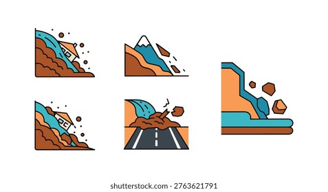 Mudslide Line art vector set abstract minimal shapes