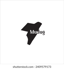 Mudug Somalia map and black lettering design on white background