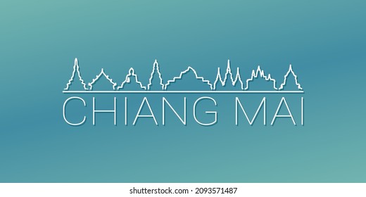 Mueang Chiang Mai District, Chiang Mai, Thailand Skyline Linear Design. Flat City Illustration Minimal Clip Art. Background Gradient Travel Vector Icon. svg