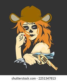 Muerte girl wear cowbow hat illustration vector