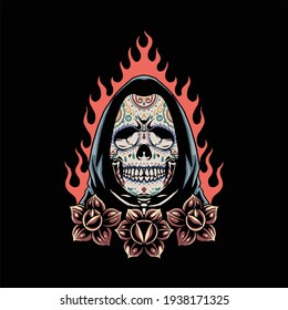 muerte skull tattoo vector design