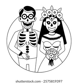 Muerto couple illustration in glyph style 