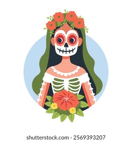 Muertos bride character illustration in flat style 