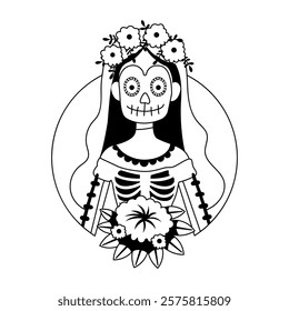 Muertos bride character illustration in glyph style 